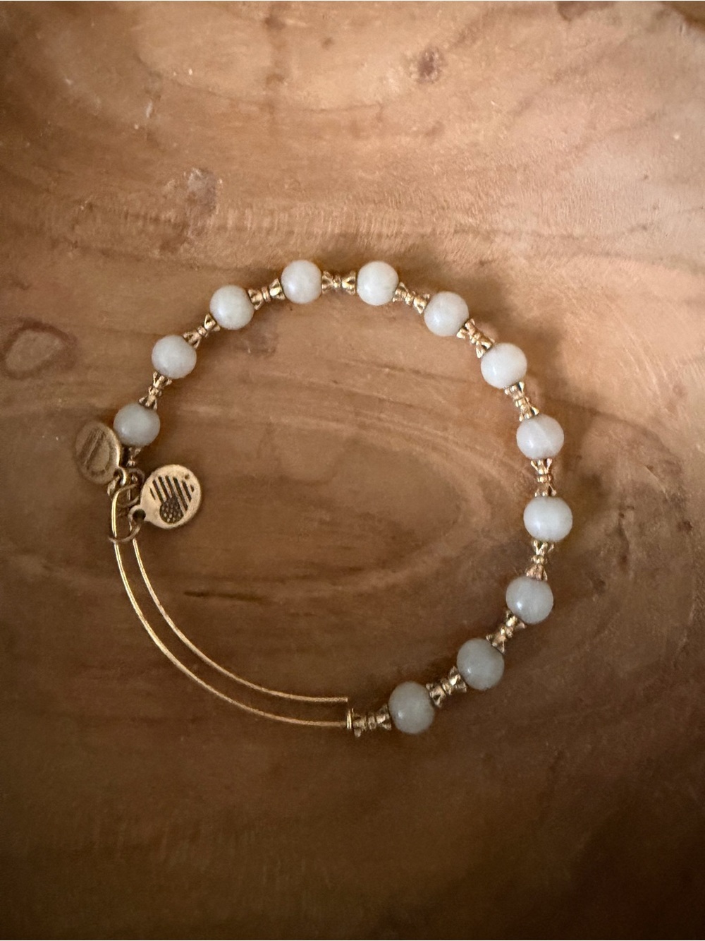 Alex and Ani Gold Beaded Expandable Bracelet with White Stone Beads